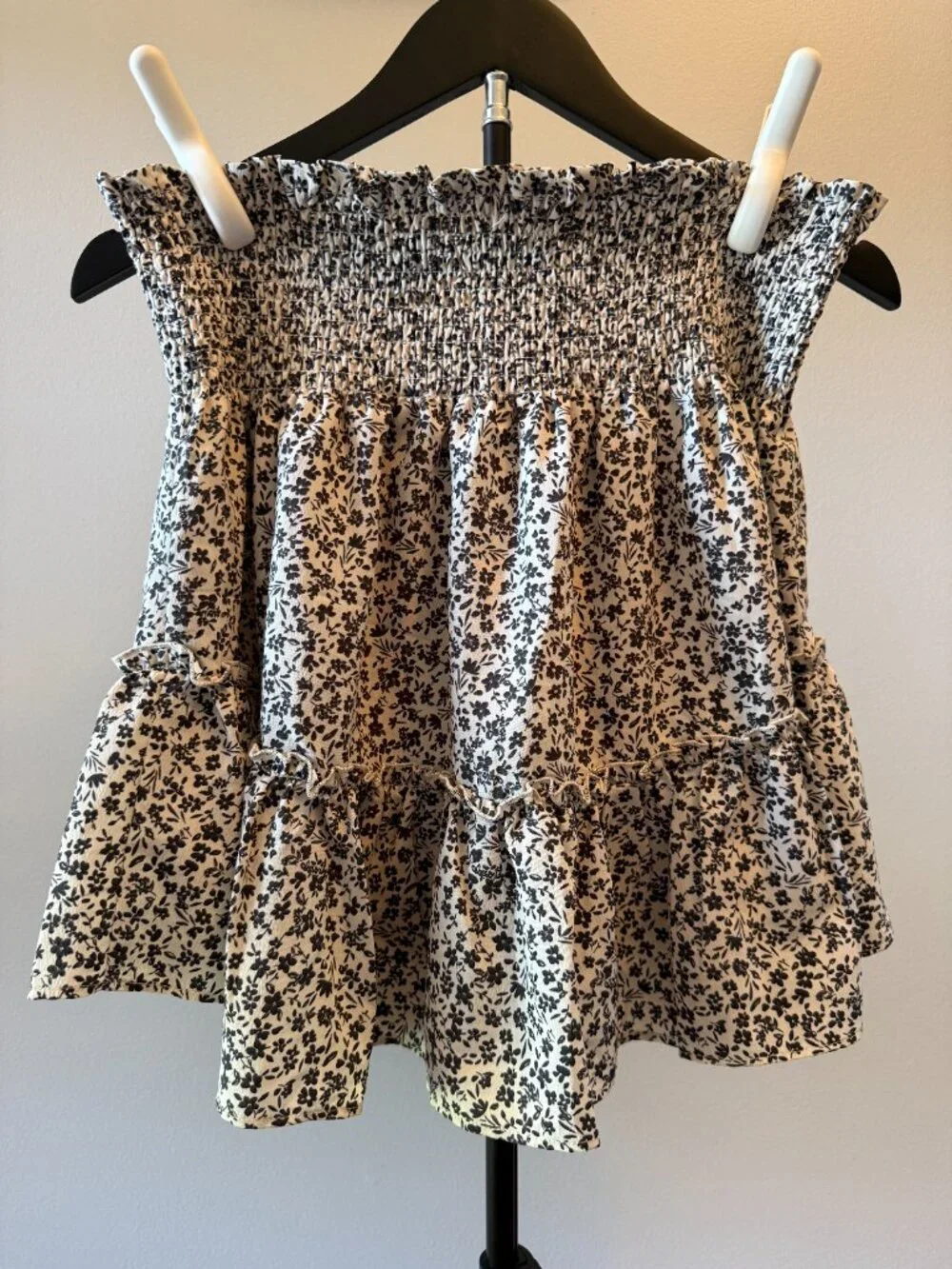 Altar'd State Black White Floral Tiered Mini Skirt Smocked Waist XL